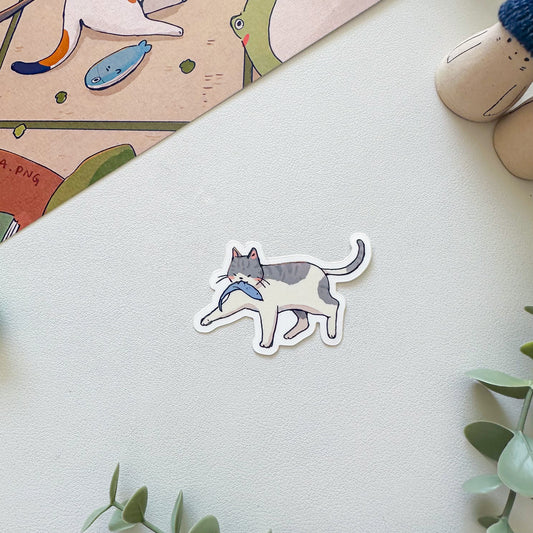 fishing cat sticker